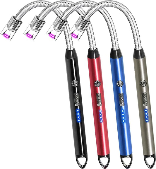 4 Pack Candle Lighter Electric Lighter Rechargeable Arc Lighter Windproof Flexible Neck Long Lighter Rotate 360 Plasma Lighter USB Flameless Lighters with LED Battery Display Candles Grill BBQ Camping