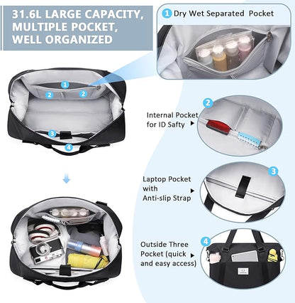 Gym bag for Women, Travel Duffel Bags with Trolley Sleeve, Weekender Overnight Bag, Carry on Tote Bag Dance Bag