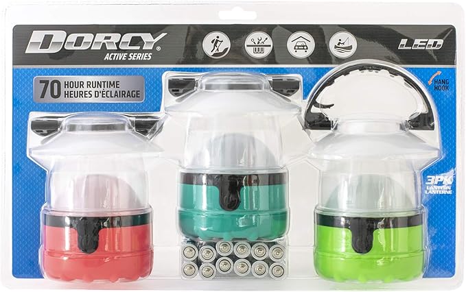 Dorcy 41-3019 4 LED Mini Lantern with Hanging Hooks and Batteries, Assorted Colors, clear (Pack of 3), Green