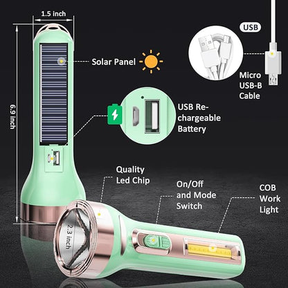 LED Flashlights, Bright Flashlights for Emergencies, Camping, Hiking, Walking, 3 Modes Flash Light with COB Work Light, Capable to Recharge Mobile Devices,fl-LL-5898-g-n