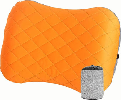 Portable Inflatable Neck Pillow for Outdoor Travel, Camping, Office Naps-Polyester + Washable Cotton-Color Available-Simple and Comfortable (Orange)