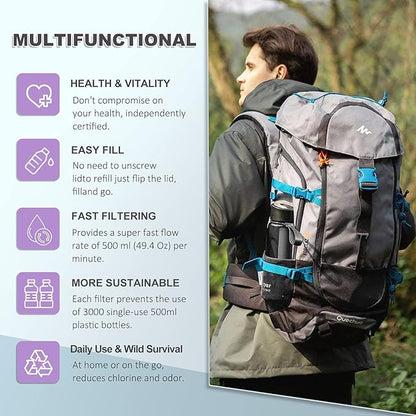 0.01 μm Ultra Filtration Portable Water Bottle - 4-Stage Filtered BPA-Free Reusable Water Bottle - for Survival,Hiking,Emergency,Camping and Backpacking