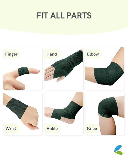FriCARE Self Adhesive Bandage Wrap, Medical Tape in First Aid Kit, Cohesive Bandages for Wounds Sport Vet, FSA/HSA Eligible, 2 Inches X 5 Yards 6 Rolls, Hunter Green
