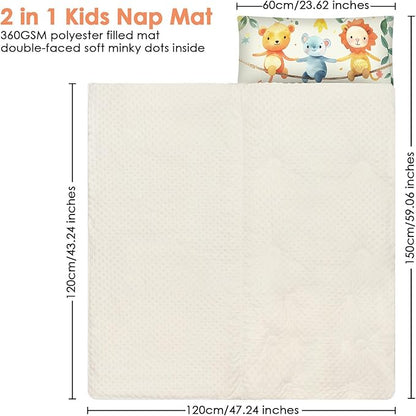 Kids Sleeping Bag Toddler Nap Mat with Removable Pillow, Large Foldable Sleeping Bag for Girls Boys, Easy Clean Slumber Bag with Double Zip for Camping School Preschool Daycare, 59×24 inch