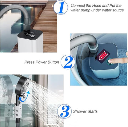 SoulBay Portable Shower with Pump for Camping Outdoor, Electric Rechargeable 5200mAh Battery Camp Shower with Adjustable Showerhead and Long Hose for Camper Sailor Traveler Shower Tent