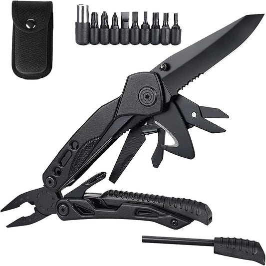 Multitool with Pliers, Fire Starter, whistle,Scissors,Screwdriver, 15 in 1 EDC Multi Tool with Safety Locking, Christmas Stocking Stuffers for Men Dad Gifts, Perfect for Outdoor Camping