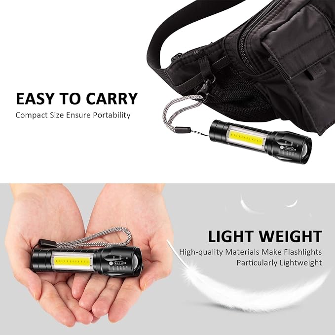 4 Pieces USB Rechargeable Flashlight 3 Modes, Bright LED Handheld Flashlight with COB Side Lights Portable Flashlights for Camping, Hiking, Emergency and Daily Use