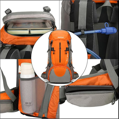 King'sGuard 70L Hiking Backpack Waterproof Camping Backpack with Rain Cover Large Lightweight Backpacking Backpack Daypack for Travel Outdoor -Frameless (Orange)