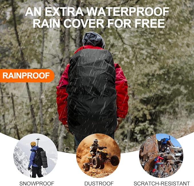 INOXTO 40L Hiking Backpack Camping Backpack with Waterproof Rain Cover for Men Women, Outdoor Sport Travel Daypack with Adjustable Chest and Hip Strap (Black)