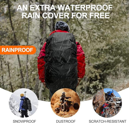 INOXTO 40L Hiking Backpack Camping Backpack with Waterproof Rain Cover for Men Women, Outdoor Sport Travel Daypack with Adjustable Chest and Hip Strap (Black)