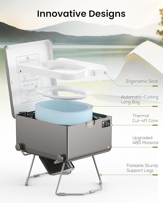 Dry Flush Toilet, Portable Toilet for Camping & Outdoor [Odorless & One-click Flushing & Self Contained] Waterless Toilet for RV, Tiny Homes, Campsite, Hospital, Vans, Boats - Gray