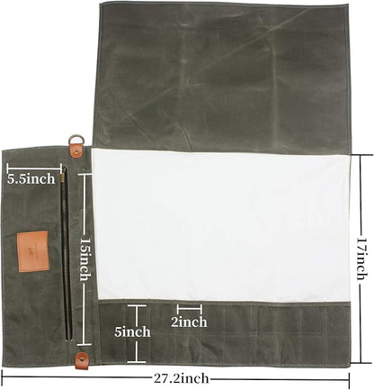 FIREDOG Wessleco Chef Knife Roll Bag (10 Pockets), Waxed Canvas Knife Carrying Case Storage with Handle & Shoulder Strap, Zipper Pouch for Culinary Tools (Knives Not Included)