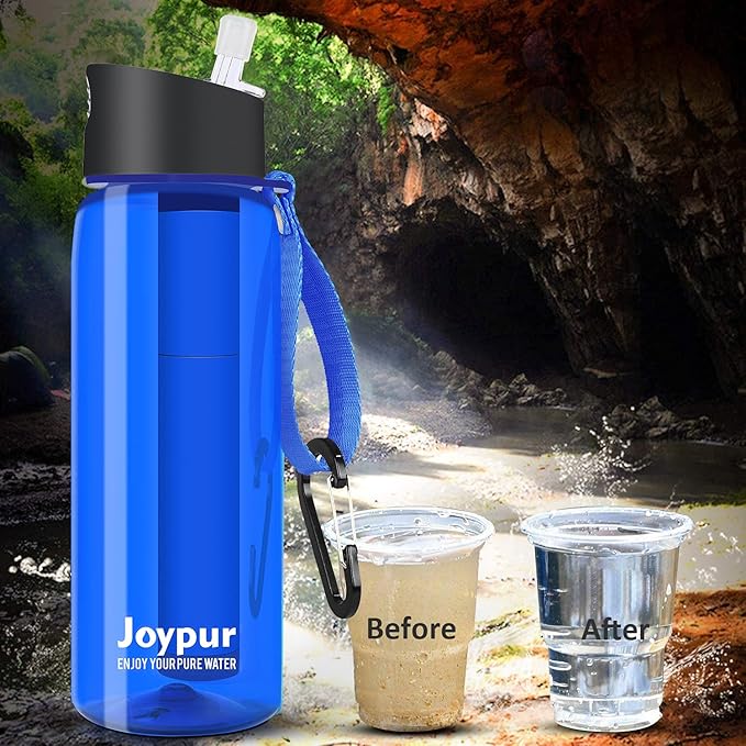 0.01 μm Ultra Filtration Portable Water Bottle - 4-Stage Filtered BPA-Free Reusable Water Bottle - for Survival,Hiking,Emergency,Camping and Backpacking