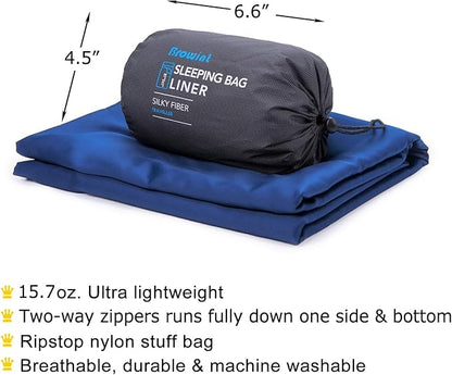 Browint Premium Sleeping Bag Liner with All Around Two-Way Zippers, 87"x41" Extra Wide Sleeping Sack for Hotel, Breathable Lightweight Travel Sheet, Multifunctional Bed Sheet for Camping, All Seasons