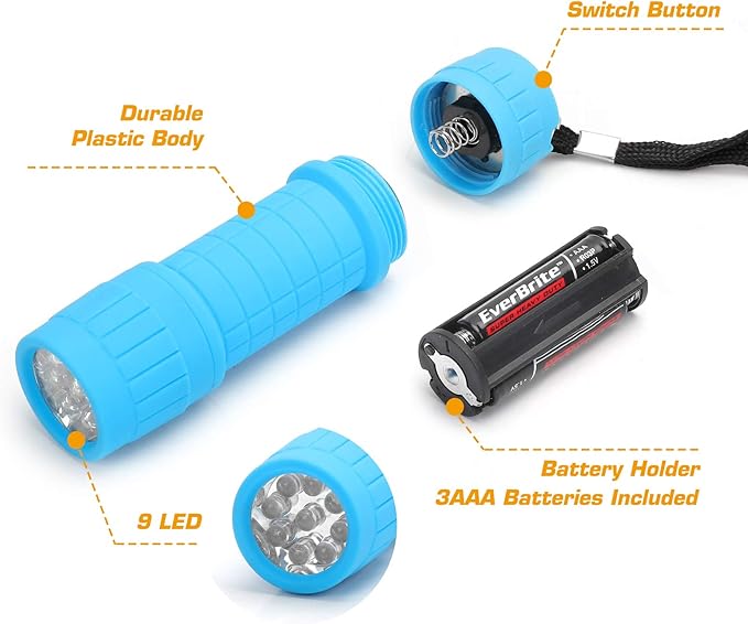 EverBrite 16-Pack Mini LED Flashlight Set - Assorted 4 Colors, 48 AAA Batteries Included, for Hurricane Supplies Party Favors, Kids Gift, Camping, Hiking etc
