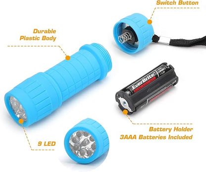 EverBrite 16-Pack Mini LED Flashlight Set - Assorted 4 Colors, 48 AAA Batteries Included, for Hurricane Supplies Party Favors, Kids Gift, Camping, Hiking etc