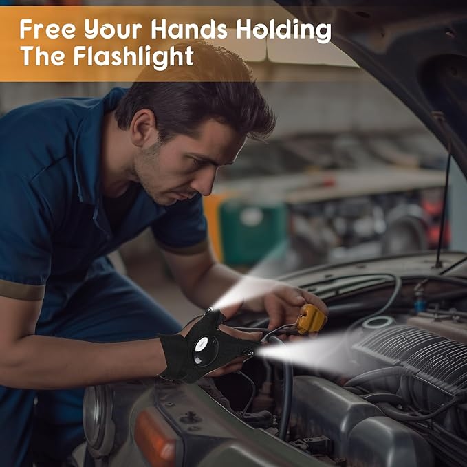 LED Flashlight Gloves, Day Gifts for Man Boyfriend Husband Dad, Unique Man Gifts, Cool Gadget for Repairing Cars, Survival Camping Hiking Rescue Tool LED Gloves Flashlight