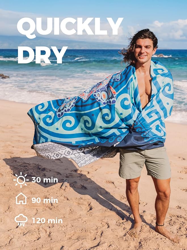 OCOOPA Microfiber Beach Towel For Swimming Pool, Camping, Picnic, Yoga Gym Sports, Fast Drying Extra Large 71" x 32" Sand Free Super Lightweight