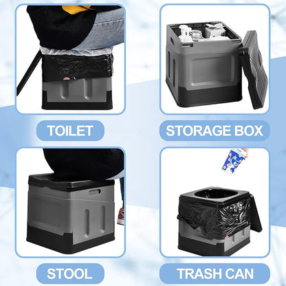 Portable Toilet for Camping Folding Portable Toilet for Adults Waterproof Camping Toilet with Carry Bag and Disposable Toilet Seat for Camping Hiking Outdoor Boating Car Long Trips Storage