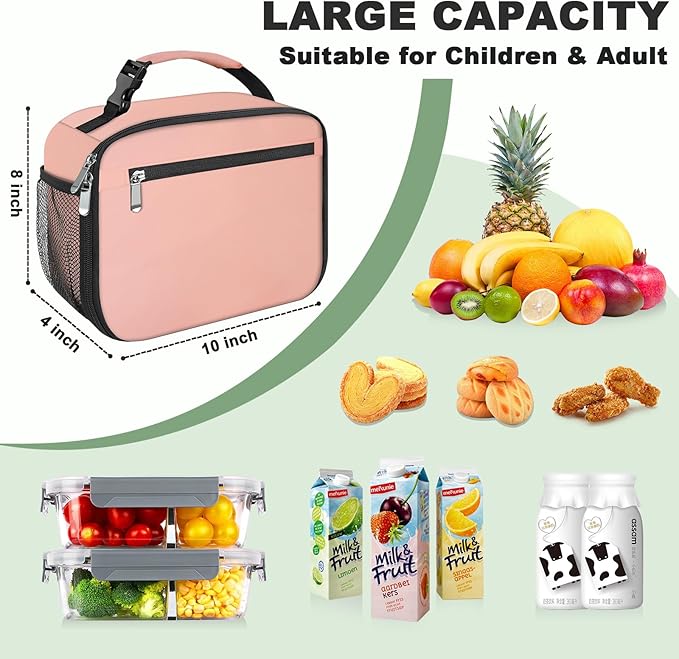 Kids Lunch Box for Boys Girls Lunch Bag Insulated Durable Lunchbox Children Lunch Tote Bag for School Pink