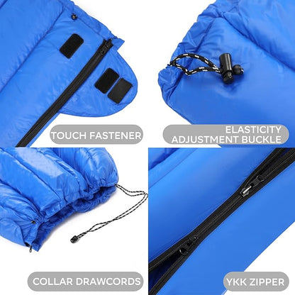 Clostnature Down Backpacking Sleeping Bag - 20D Ultralight Winter Down Sleeping Bag for Camping, Lightweight Cold Weather Compact Camping Gear for Kids, Adult, Girls, Boys