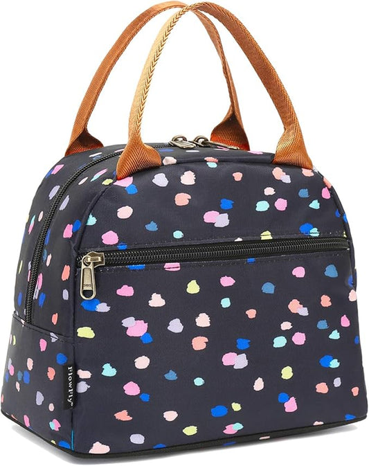 FlowFly Insulated Lunch Cooler Bag - Tote Organizer for Women/Men, Black Flower