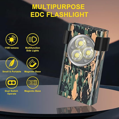 AVNICUD LED Mini Flashlights, 1100 Lumens Small Flashlight with 4 Side LED & Keychain, 5 Modes Rechargable Handheld Pocket Torch with High Lumens for Camping, Outdoor-(Colourful)