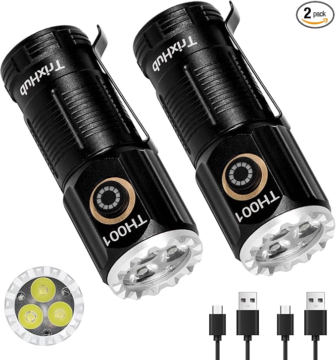Small Rechargeable Flashlight 2-Pack, 3500 High Lumens Super Bright USB-C Charge LED Compact Powerful Mini Pocket Clip-on Flash Light Torch for Home Outage Camping Hiking EDC Tactical Waterproof