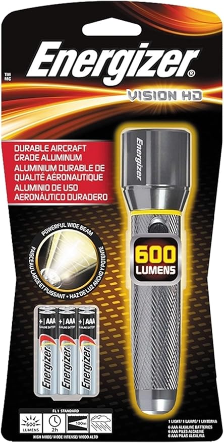 Energizer LED Tactical Metal Flashlight, Ultra Bright High Lumens, Durable Aircraft-Grade Metal Body, IPX4 Water-Resistant, 3 Modes