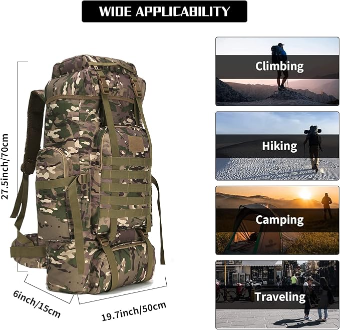 Hiking Backpack for Men 70L/100L Camping Backpack Military Rucksack Molle 3 Days Assault Pack for Climbing
