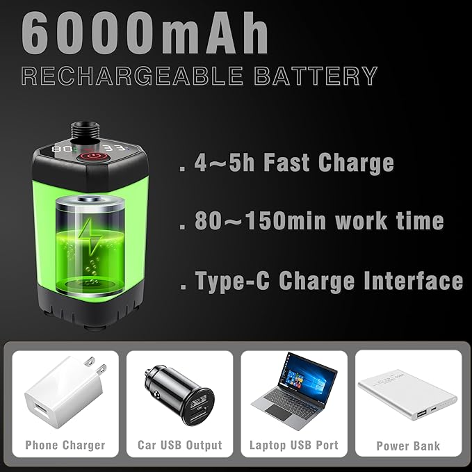 Portable Camping Shower Pump: 6000mA Rechargeable Battery Water Pump for Traveling Hiking - Camp Bucket Shower Head for Outdoor