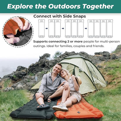 Sleeping Pad for Camping, 4in Thickness Inflatable Sleeping Mat with Adjustable Pillow & Built-in Foot Pump,Lightweight Camping Air Mattress with Waterproof Nylon for Hiking (Grey, Single)