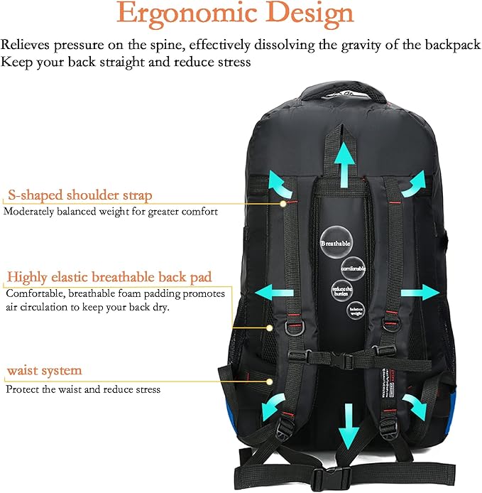 Hiking Backpack Waterproof Lightweight Durable 75L Large Capacity Travel Backpack Suitable for Hiking, Mountaineering, Camping, Fishing...