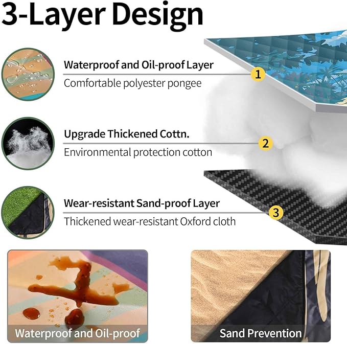 Picnic Blankets Outdoor Waterproof Sand Free 60"x80" Extra Large Beach Blanket Camping Essentials Vacation Accessories for Adults Camper Gear Must Haves Stuff Gifts Supplies for Women Couple