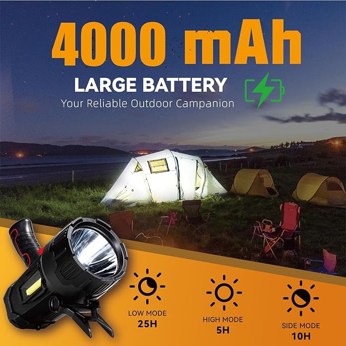 Durapower Rechargeable Spotlight, 150000 Lumens LED Spotlight Flashlight, IP44 Waterproof Handheld Spotlight for Indoor Outdoor Farm Camping Emergency