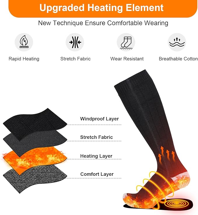 Heated Socks, Heated Socks for Women Men, 5000mAh Rechargeable Electric Heated Socks Up to 8 Hours, Washable Winter Warm Socks for Outdoors Work Fishing Hunting Skiing Cycling Hiking Camping