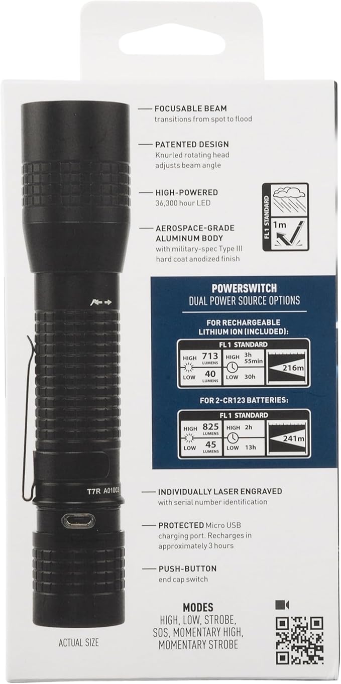 Nite Ize INOVA T7R PowerSwitch Rechargeable Focusing Flashlight - Tactical PowerSwitch LED Flashlight for First Responders, Law Enforcement - Camping & Hiking Supplies - 713 Lumen Tactical Flashlight
