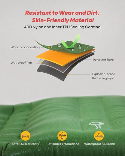QPAU Sleeping Pad for Camping, Camping Mattress, 76''X26'', 4.7'' Extra-Thick Enhanced Support, with Built-in Foot Pump, for Camping, Hiking - Airpad, Backpacking and Home, (Green)
