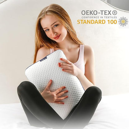 Travel & Camping Comfortable Memory Foam Pillow with Extra Cotton Cover – Easy to Carry Portable Bag (White)