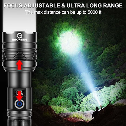 Rechargeable Flashlights 1000000 High Lumens, Long Range 5000ft, Super Bright LED Flashlight USB C, High Powerd Multi-functional Heavy Duty Strong Flash Light High Beam, For Emergency Security Camping