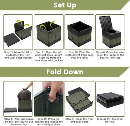 PORMYTRIP Portable Toilet Camping Toilet Foldable Toilet for Car Indoor Outdoor Commode Travel Toilet Portable Toilet for Camping,Tent,Hiking,Boating,Long Road Trips,Traffic jam,Home X-Large Green