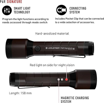 Ledlenser, P6R Signature Rechargeable Flashlight, High Power Premium LED, 1400 Lumens, Waterproof Light for Outdoor Use, Home, Camping, Black