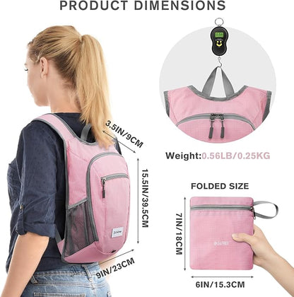 G4Free 10L/15L Hiking Backpack Lightweight Packable Hiking Daypack Small Travel Outdoor Foldable Shoulder Bag(Pink)