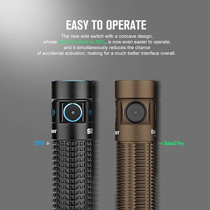 OLIGHT Baton3 Pro 1500 Lumens EDC Rechargeable Flashlights with MCC3, Compact Pocket Flashlight with L-Shape Stand and High Performance LED for Camping, Hiking and Emergency (Desert Tan Cool White)