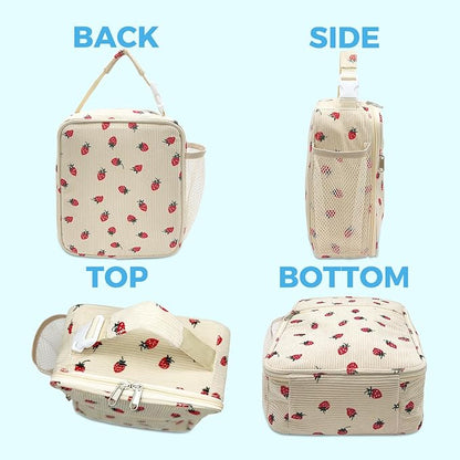 RLGPBON Cute Insulated Lunch Bags for Women and Teen Girls, Corduroy Lunch Tote Bags Reusable Lunch Box, Large Capacity Cooler Tote Bag for Work Picnic or Travel