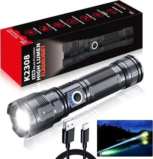 Flashlights High lumens Rechargeable USB C Flash Light, Super Bright LED Flashlight with 100,000 Lumens, Long Beam 3280Ft, IPX5 Waterproof Tactical Flashlight Powerful for Emergency, Camping