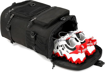 Gym Duffle Bag Backpack 4-Way Waterproof with Shoes Compartment for travel Sport Hiking laptop (Black)