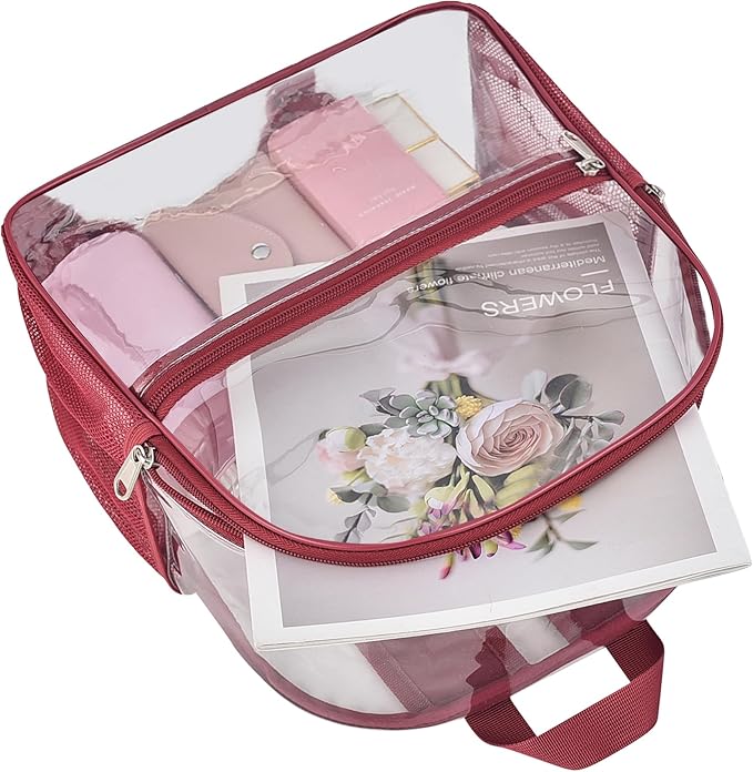 Oraben Clear Backpack for Stadium Events Clear Stadium Backpack 12x6x12 Bag (Enhanced Strap, Rose Red)