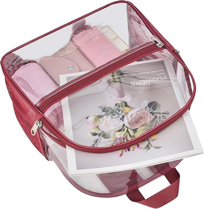 Oraben Clear Backpack for Stadium Events Clear Stadium Backpack 12x6x12 Bag (Enhanced Strap, Rose Red)