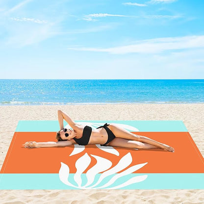 Beach Blanket Waterproof Sandproof, 78”x 86” Outdoor Beach Mat for 1-4 Adults, Quick Drying Foldable Sandfree Picnic Blanket with Stakes & Pockets for Travel, Camping, Hiking, Festival